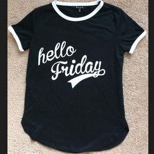 Black short sleeve t-shirt with white print